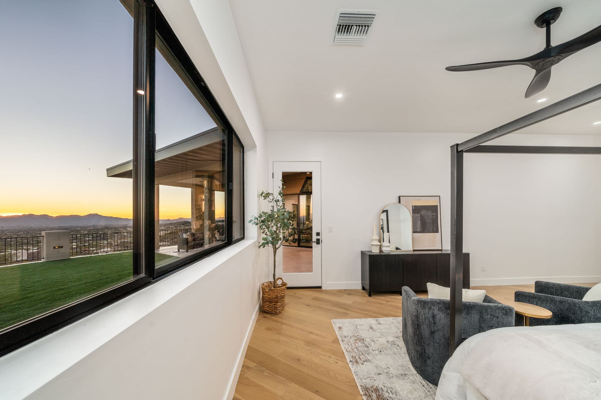 Finished Luxe property interior with twilight view